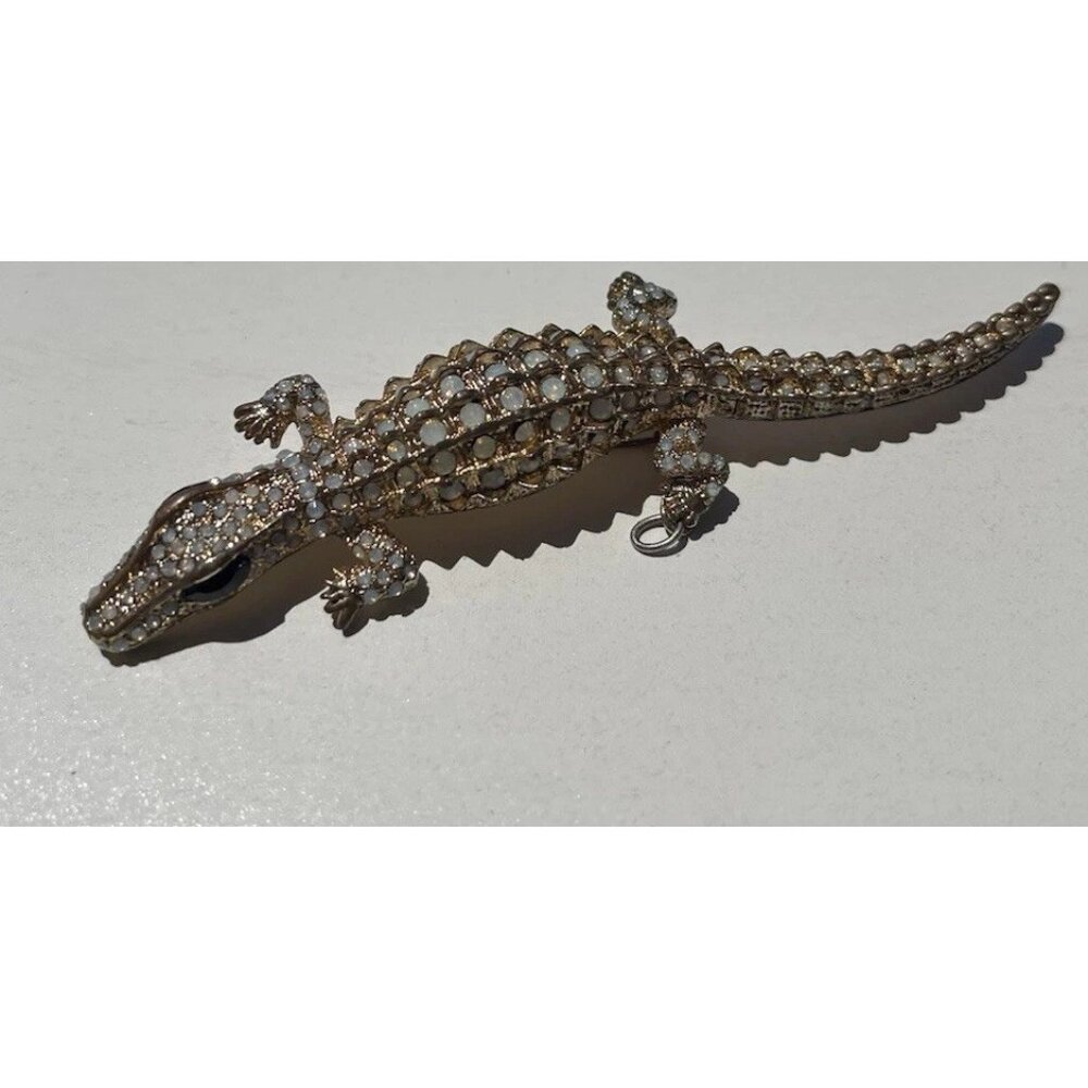 Vintage Alligator Stone Brooch Pendant Gold Tone Pin Women’s Sz 5” RARE - Picture 5 of 8